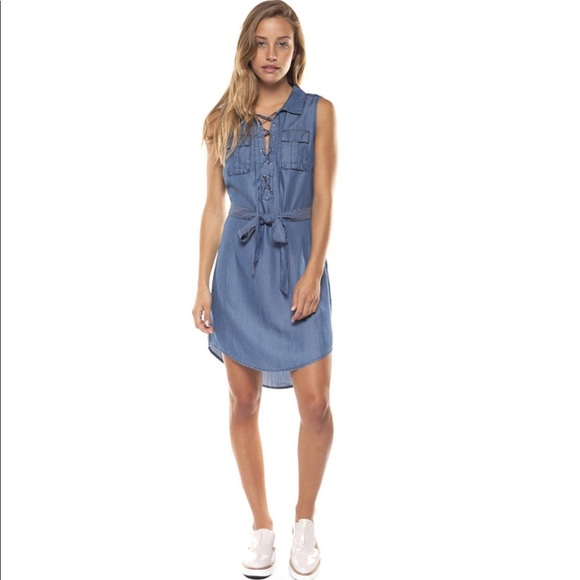 white christmas dresses Denim Belted Long Sleeve Mini Dress S main image 1
